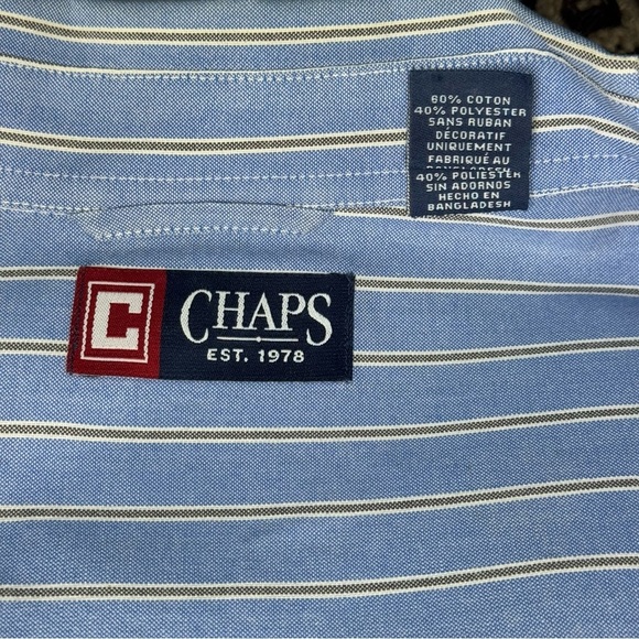 Chaps Men’s Blue Long Sleeve Button Down Dress Shirt Classic Fit XL - Picture 9 of 10